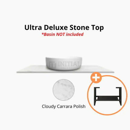 Otti Bruno Series Wall Hung Vanity with 2 Drawers Soft Close Doors Black Oak 600W X 550H X 460D , With Above Counter Ultra Deluxe - Carrara + 600mm Leg