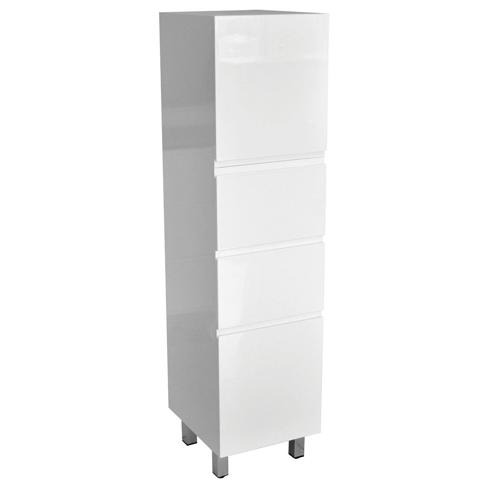 Fienza Fingerpull Gloss White Tallboy Cabinet, 2 Solid Doors, 2 Drawers ,