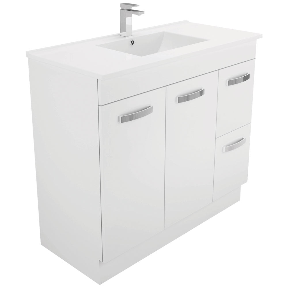 Fienza Dolce UniCab Gloss White 1000 Vanity on Kickboard, 1 Tap Hole , Right Drawers