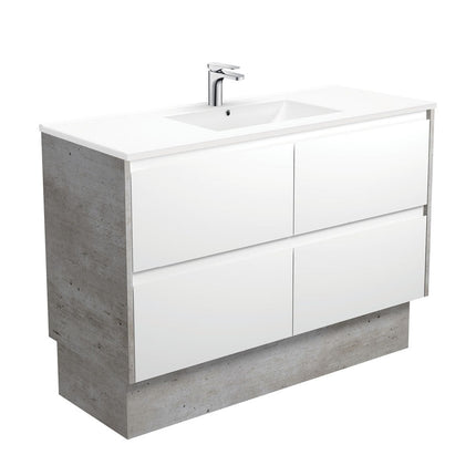 Fienza Amato Satin White 1200 Cabinet on Kickboard, Solid Panels, Bevelled Edge , With Moulded Basin-Top - Dolce Ceramic Industrial Panels