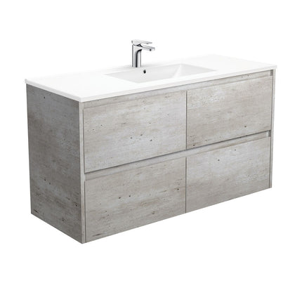 Fienza Amato Industrial 1200 Wall Hung Cabinet, Solid Drawers, Bevelled Edge , With Moulded Basin-Top - Dolce Ceramic Industrial Panels