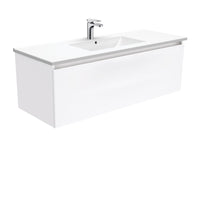 Fienza Manu Gloss White 1200 Wall Hung Cabinet, 1 Solid Drawer, 4 Internal Drawers , With Moulded Basin-Top - Dolce Ceramic