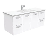 Fienza UniCab Gloss White 1200 Wall Hung Cabinet, Solid Doors , With Moulded Basin-Top - Dolce Ceramic