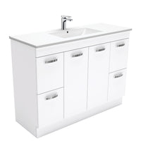 Fienza UniCab Gloss White 1200 Cabinet on Kickboard, Solid Doors , With Moulded Basin-Top - Dolce Ceramic