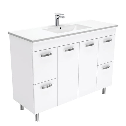 Fienza UniCab 1200 Gloss White Cabinet on Legs, Solid Doors , With Moulded Basin-Top - Dolce Ceramic
