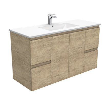 Fienza Edge Scandi Oak 1200 Wall Hung Cabinet, Solid Doors, Bevelled Edge , With Moulded Basin-Top - Dolce Ceramic