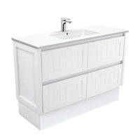 Fienza Hampton Satin White 1200 Cabinet on Kickboard, 2 Solid Drawers , With Moulded Basin-Top - Dolce Ceramic
