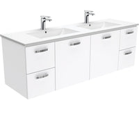 Fienza UniCab Gloss White 1500 Wall Hung Cabinet, Solid Doors , With Moulded Basin-Top - Dolce Ceramic Double Bowl