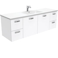 Fienza UniCab Gloss White 1500 Wall Hung Cabinet, Solid Doors , With Moulded Basin-Top - Dolce Ceramic Single Bowl