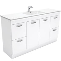 Fienza UniCab Gloss White 1500 Cabinet on Kickboard, Solid Doors , With Moulded Basin-Top - Dolce Ceramic Single Bowl