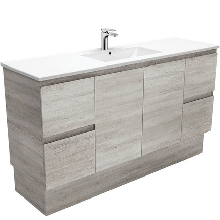Fienza Edge Industrial 1500 Cabinet on Kickboard, Solid Doors, Bevelled Edge , With Moulded Basin-Top - Dolce Ceramic Single Bowl