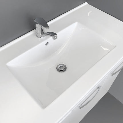 Fienza Fingerpull Gloss White 600 Cabinet on Kickboard, Solid Doors ,