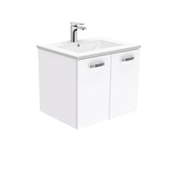 Fienza UniCab Gloss White 600 Wall Hung Cabinet, Solid Doors , With Moulded Basin-Top - Dolce Ceramic
