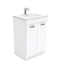 Fienza UniCab 600 Gloss White Cabinet on Kickboard, Solid Doors , With Moulded Basin-Top - Dolce Ceramic
