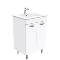 Fienza UniCab 600 Gloss White Cabinet on Legs, Solid Doors , With Moulded Basin-Top - Dolce Ceramic