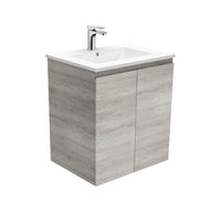 Fienza Edge Industrial 600 Wall Hung Cabinet, Solid Doors, Bevelled Edge , With Moulded Basin-Top - Dolce Ceramic