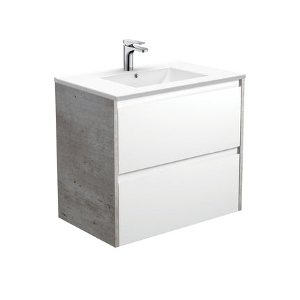 Fienza Amato Satin White 750 Wall Hung Cabinet, Solid Panels, Bevelled Edge , With Moulded Basin-Top - Dolce Ceramic Industrial Panels