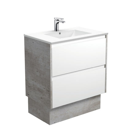 Fienza Amato Satin White 750 Cabinet on Kickboard, Solid Panels, Bevelled Edge , With Moulded Basin-Top - Dolce Ceramic Industrial Panels