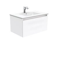 Fienza Manu Gloss White 750 Wall-Hung Cabinet, Solid Drawer , With Moulded Basin-Top - Dolce Ceramic
