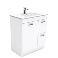 Fienza UniCab Gloss White 750 Cabinet on Kickboard , With Moulded Basin-Top - Dolce Ceramic Right Hand Drawer