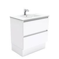 Fienza Quest Gloss White 750 Cabinet on Kickboard, 2 Solid Drawers , With Moulded Basin-Top - Dolce Ceramic