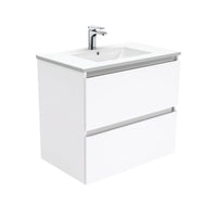 Fienza Quest Gloss White 750 Wall Hung Cabinet, 2 Solid Drawers , With Moulded Basin-Top - Dolce Ceramic