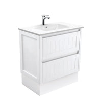 Fienza Hampton Satin White 750 Cabinet on Kickboard, 2 Solid Drawers , With Moulded Basin-Top - Dolce Ceramic