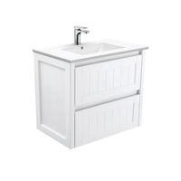 Fienza Hampton Satin White 750 Wall Hung Cabinet, 2 Solid Drawers , With Moulded Basin-Top - Dolce Ceramic