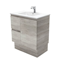 Fienza Edge Industrial 750 Cabinet on Kickboard, Bevelled Edge , With Moulded Basin-Top - Dolce Ceramic Left Hand Drawer