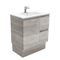 Fienza Edge Industrial 750 Cabinet on Kickboard, Bevelled Edge , With Moulded Basin-Top - Dolce Ceramic Right Hand Drawer