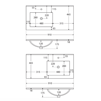 Fienza Dolce 900 Offset Vanity on Kickboard, 5 Colours, 1 Tap Hole ,