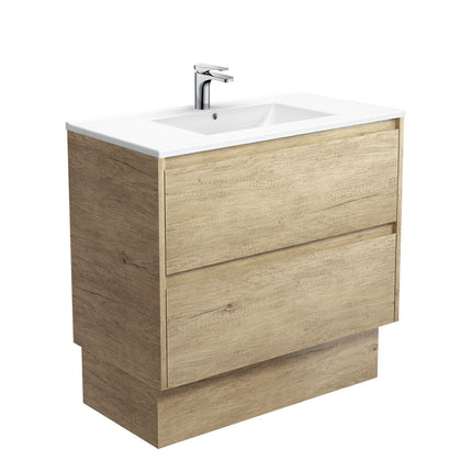 Fienza Amato Scandi Oak 900 Cabinet on Kickboard, Solid Panels, Bevelled Edge , With Moulded Basin-Top - Dolce Ceramic Scandi Oak Panels