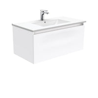 Fienza Manu Gloss White 900 Wall Hung Cabinet, 1 Solid Drawer, 4 Internal Drawers , With Moulded Basin-Top - Dolce Ceramic