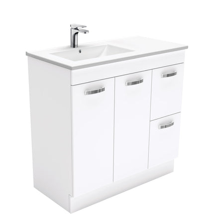 Fienza Dolce 900 Offset Vanity on Kickboard, 5 Colours, 1 Tap Hole , UniCab Gloss White Left-Basin