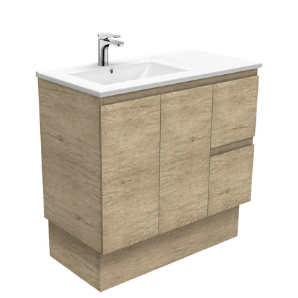 Fienza Dolce 900 Offset Vanity on Kickboard, 5 Colours, 1 Tap Hole , Edge Scandi Oak Left-Basin