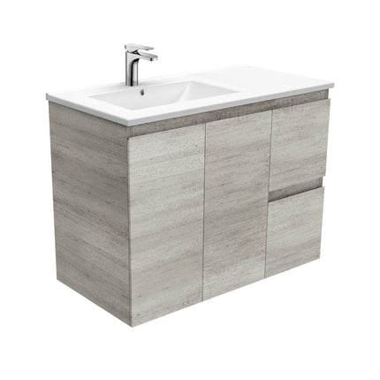 Fienza Dolce 900 Offset Wall Hung Vanity, 5 Colours, Solid Doors , Edge Industrial Left-Basin