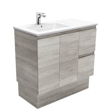 Fienza Dolce 900 Offset Vanity on Kickboard, 5 Colours, 1 Tap Hole , Edge Industrial Left-Basin