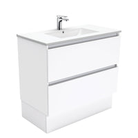 Fienza Quest Gloss White 900 Cabinet on Kickboard, 2 Drawers , With Moulded Basin-Top - Dolce Ceramic