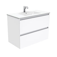 Fienza Quest Gloss White 900 Wall Hung Cabinet, 2 Solid Drawers , With Moulded Basin-Top - Dolce Ceramic