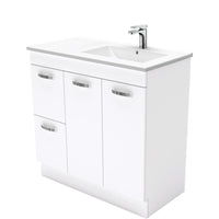 Fienza Dolce 900 Offset Vanity on Kickboard, 5 Colours, 1 Tap Hole , UniCab Gloss White Right-Basin