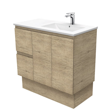 Fienza Dolce 900 Offset Vanity on Kickboard, 5 Colours, 1 Tap Hole , Edge Scandi Oak Right-Basin