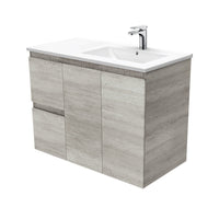 Fienza Dolce 900 Offset Wall Hung Vanity, 5 Colours, Solid Doors , Edge Industrial Right-Basin