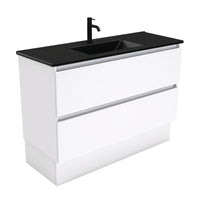 Fienza Quest Gloss White 1200 Cabinet on Kickboard, 2 Solid Drawers , With Moulded Basin-Top - Dolce Matte Black Ceramic