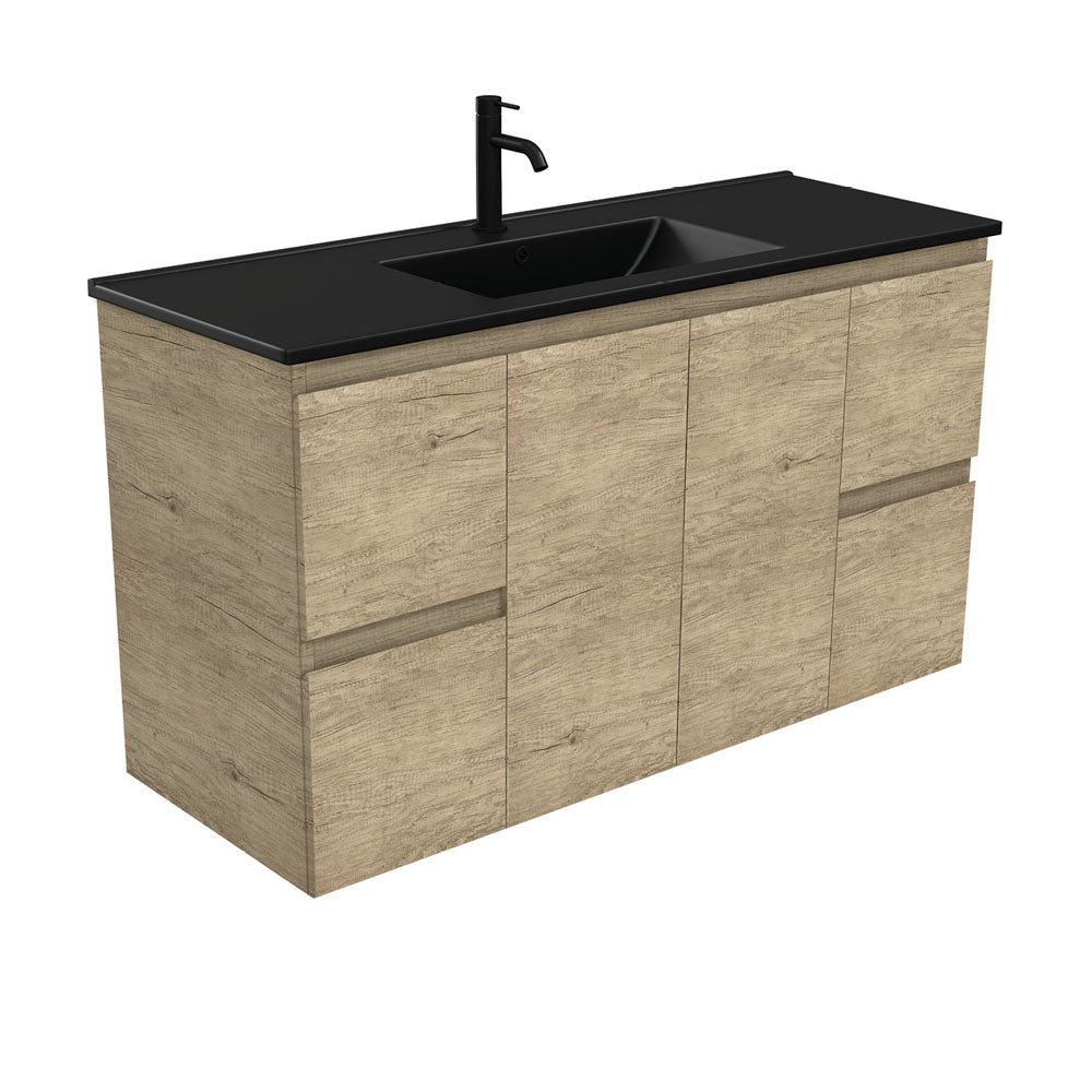 Fienza Edge Scandi Oak 1200 Wall Hung Cabinet, Solid Doors, Bevelled E ...