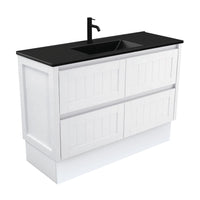 Fienza Hampton Satin White 1200 Cabinet on Kickboard, 2 Solid Drawers , With Moulded Basin-Top - Dolce Matte Black Ceramic