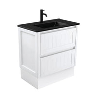 Fienza Hampton Satin White 750 Cabinet on Kickboard, 2 Solid Drawers , With Moulded Basin-Top - Dolce Matte Black Ceramic