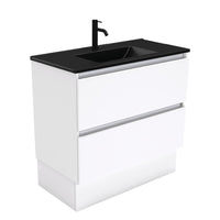 Fienza Quest Gloss White 900 Cabinet on Kickboard, 2 Drawers , With Moulded Basin-Top - Dolce Matte Black Ceramic