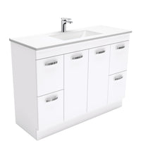 Fienza UniCab Gloss White 1200 Cabinet on Kickboard, Solid Doors , With Moulded Basin-Top - Vanessa Poly-Marble