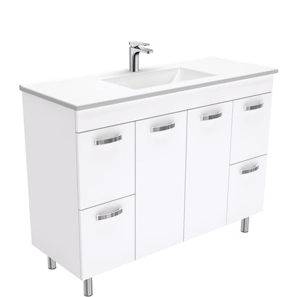 Fienza UniCab 1200 Gloss White Cabinet on Legs, Solid Doors , With Moulded Basin-Top - Vanessa Poly-Marble