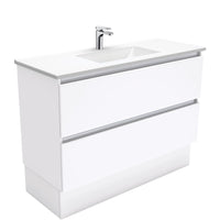 Fienza Quest Gloss White 1200 Cabinet on Kickboard, 2 Solid Drawers , With Moulded Basin-Top - Vanessa Poly-Marble